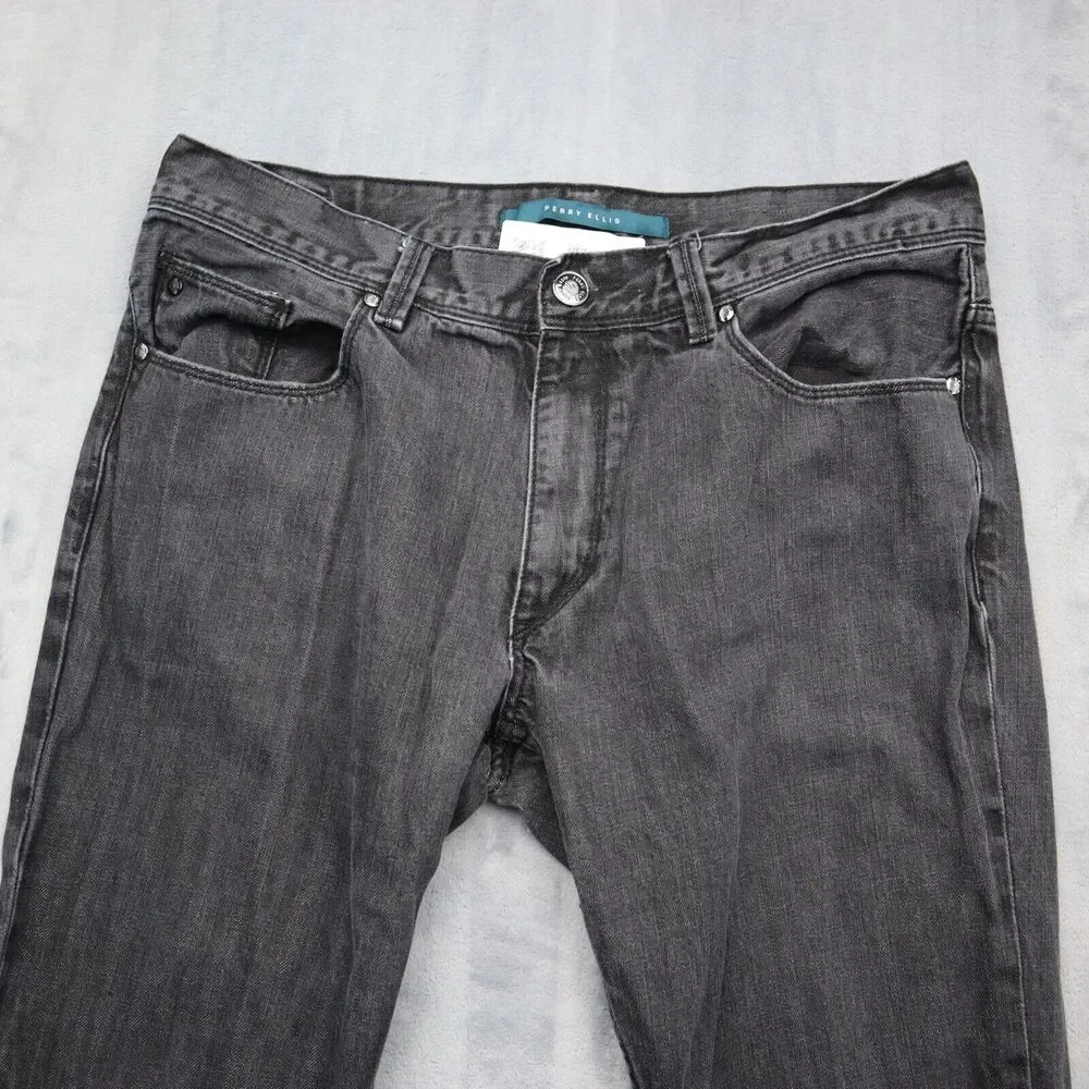 Perry Ellis Jeans Mens 34 Black Straight Mid Rise Cotton Pocket Zip Denim Pants